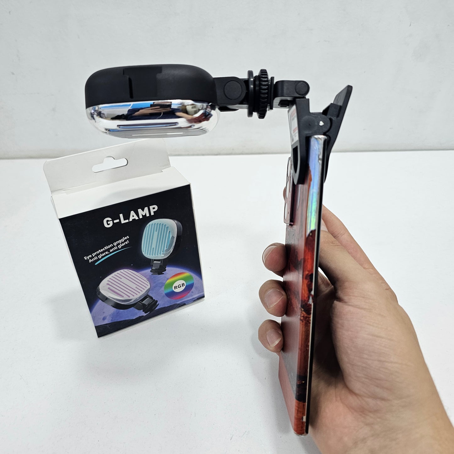 Led g-lamp إضاءة متعددة الألوان مع مشبك لتثبيتها على هاتف أو الكاميرا