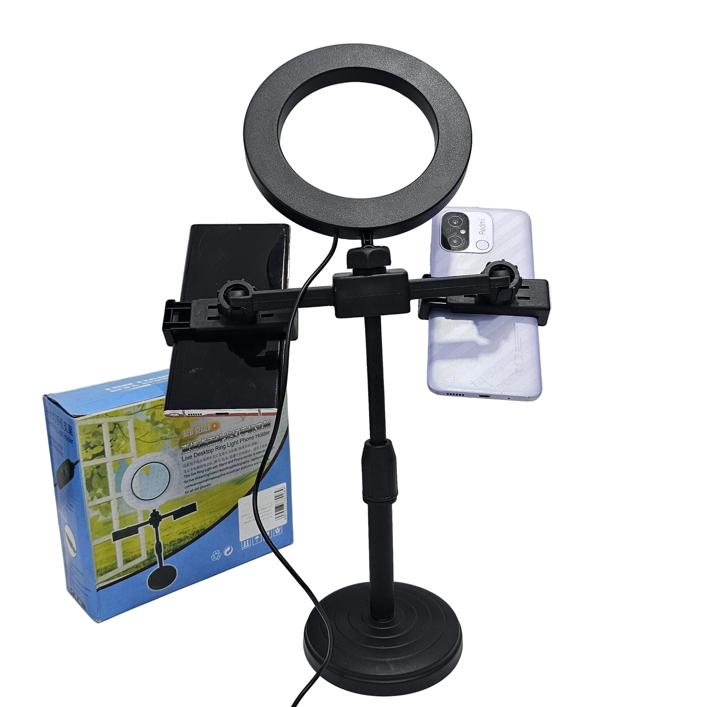 Ring light holder for 2 phones